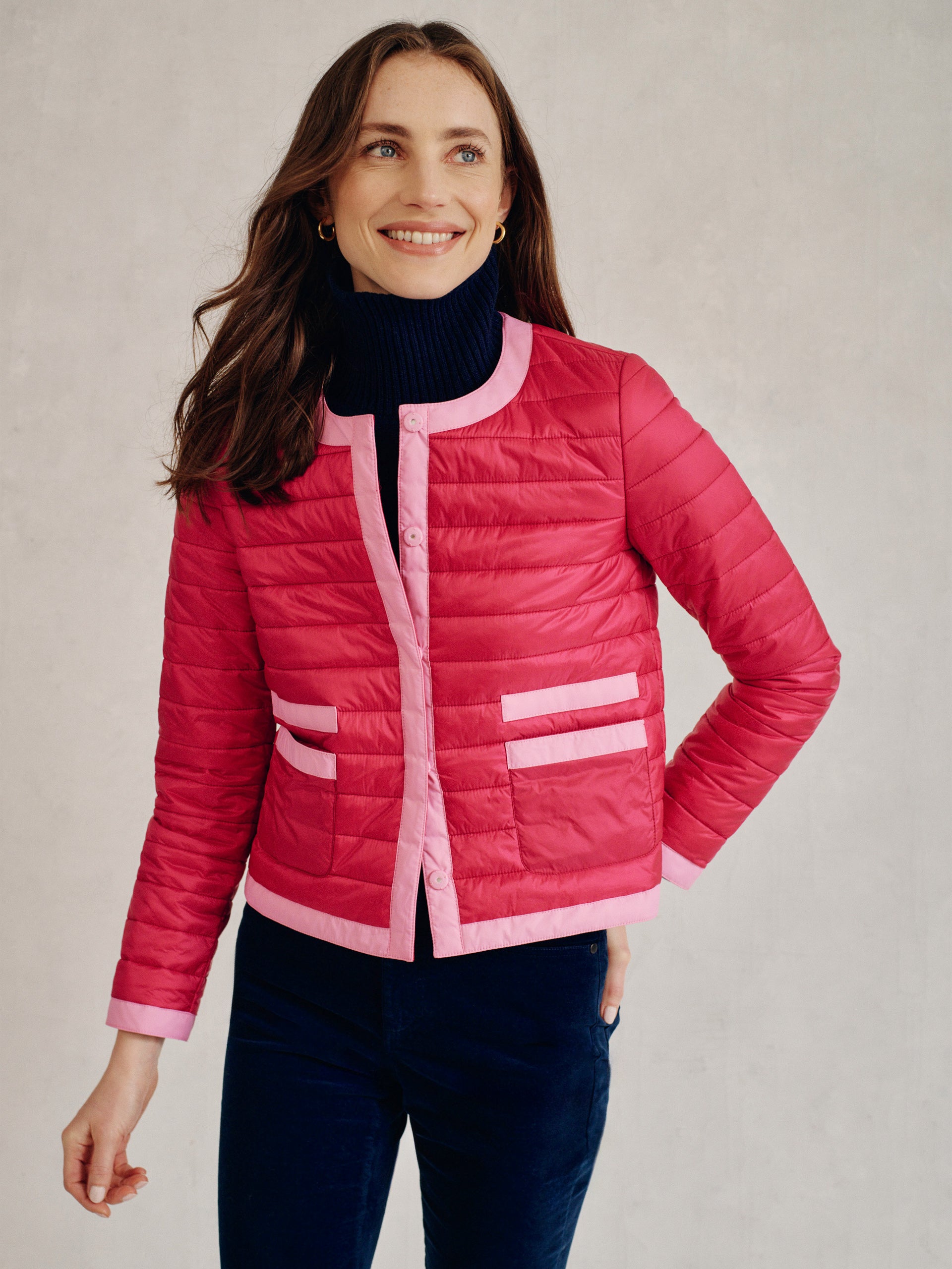 J.McLaughlin Eva puffer jacket in fuchsia made with nylon.