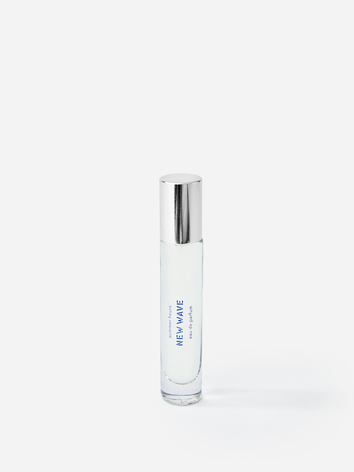 J.McL x Summer Hours New Wave 15 mL Fragrance in blue made with alcohol and water.