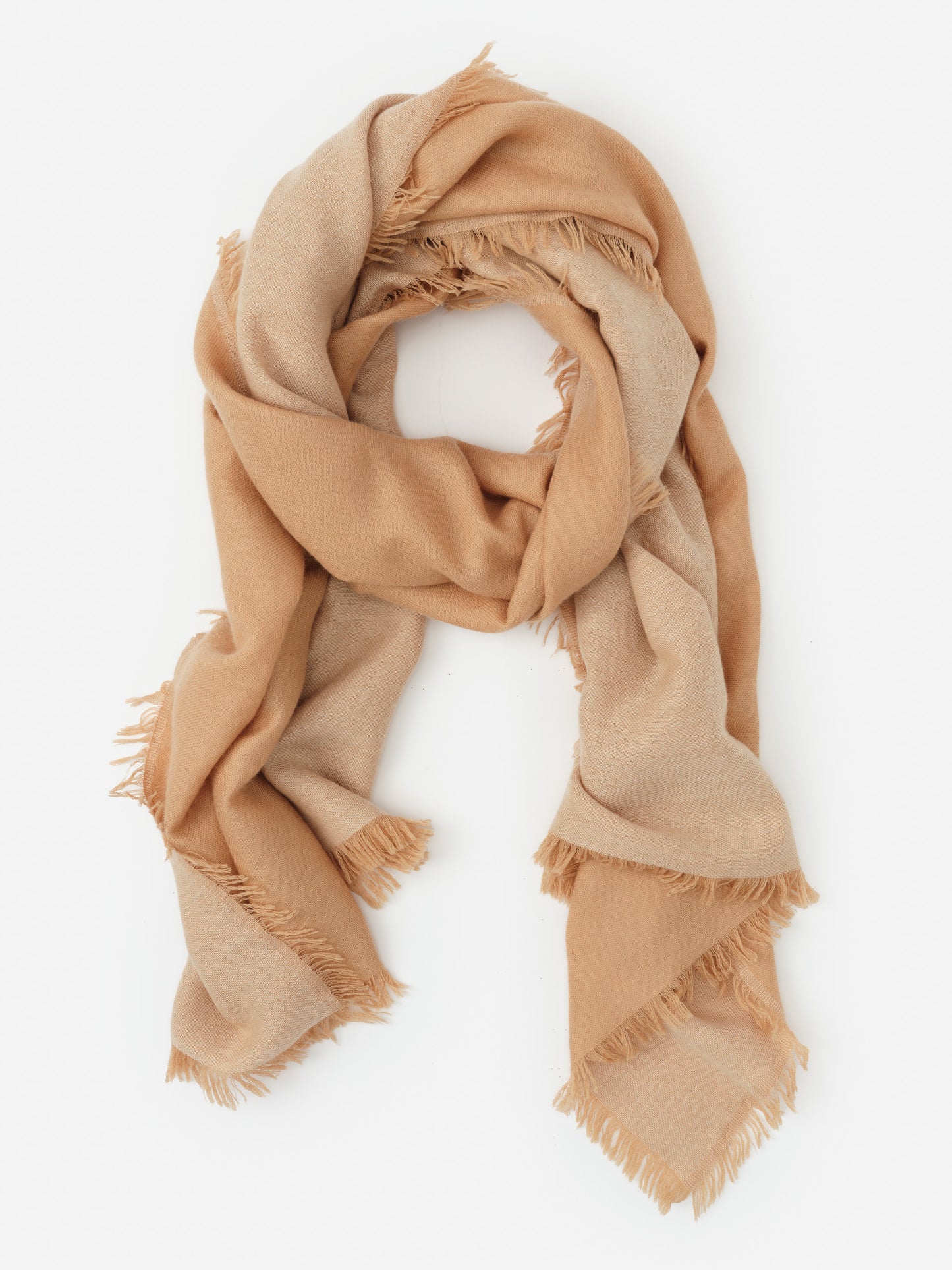 Soft Carey Cashmere Scarf by J.McLaughlin in warm neutral tones, showcasing effortlessly stylish, enduring design with delicate fringe, reflecting a legacy of timeless fashion.