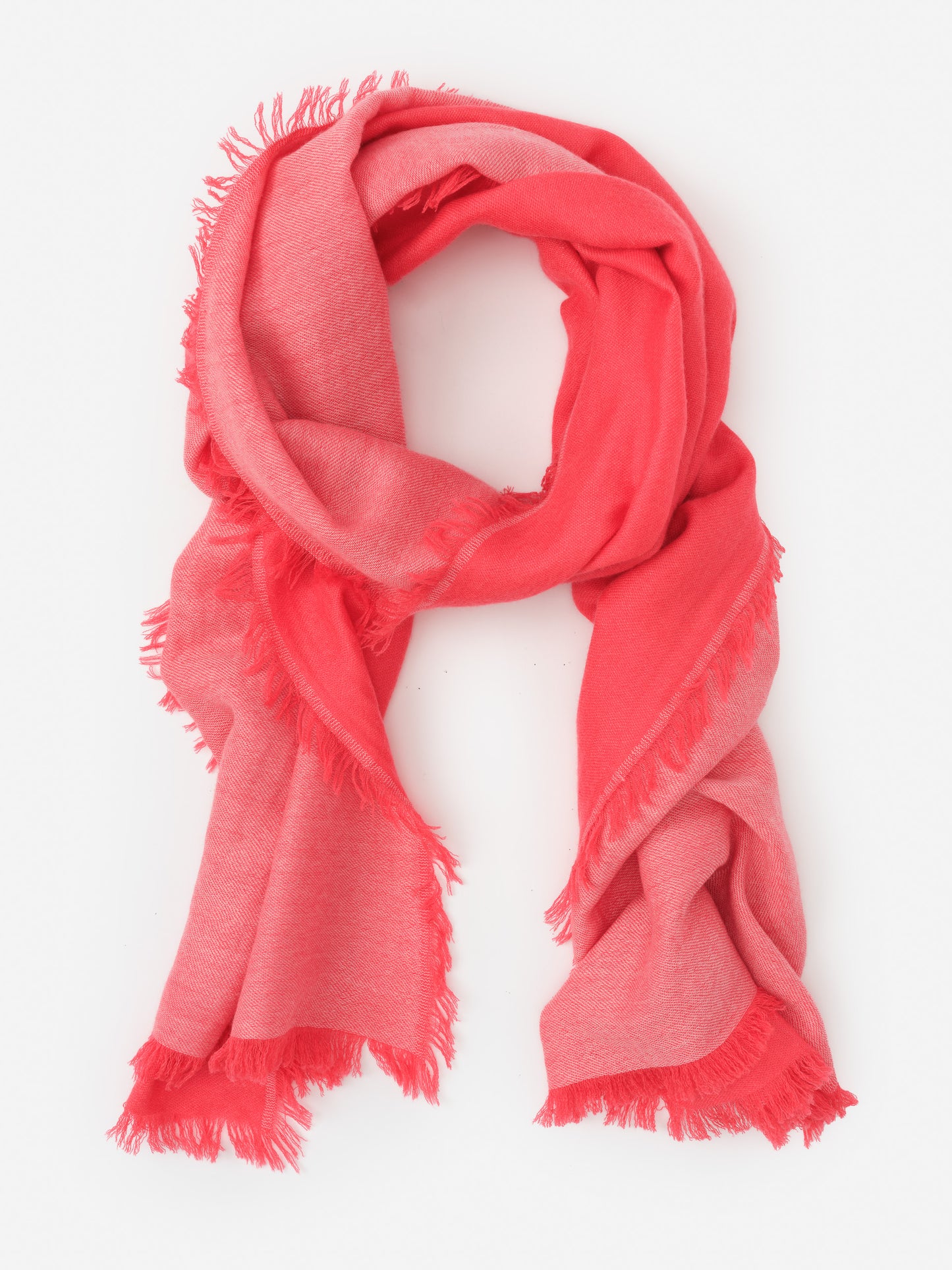 Carey Cashmere Scarf in vibrant coral hues by J.McLaughlin, showcasing effortlessly stylish design and luxurious fabric for enduring appeal, a destination for defining style. Life, Well-Lived.