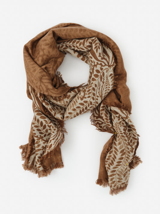 Carey Cashmere Scarf in Coral Current Shawl by J.McLaughlin, showcasing a soft, intricately patterned brown design with an effortlessly stylish feel, embodying enduring designs and a legacy of timeless fashion. A destination for defining style. Life, Well-Lived.