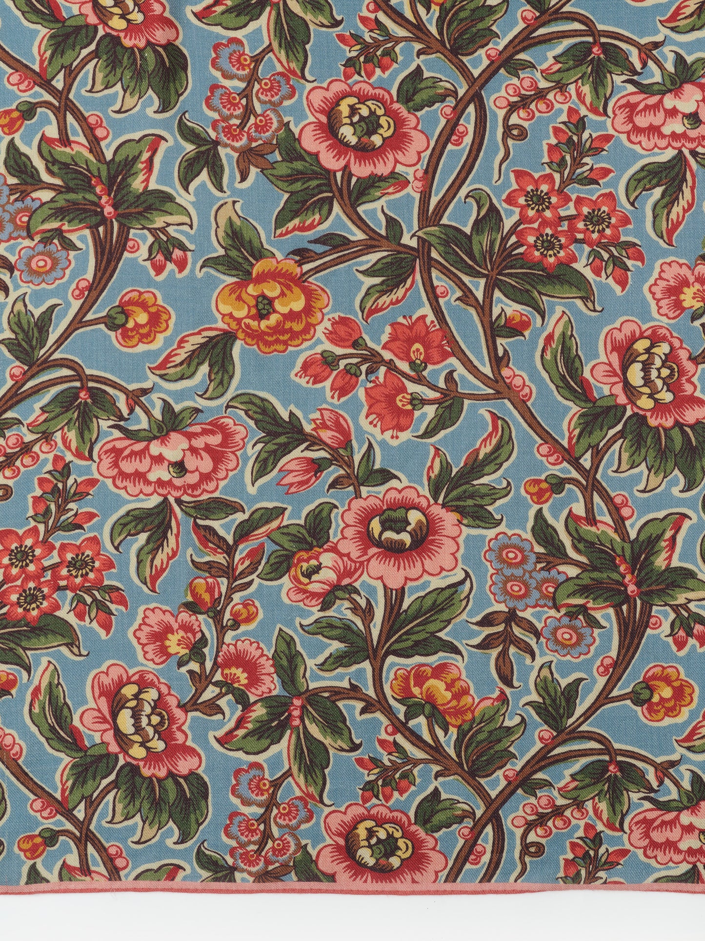 Vanessa Scarf in Bucolic Blooms Border by J.McLaughlin featuring a vibrant floral pattern on a soft blue background, showcasing effortlessly stylish, enduring designs for scarves.