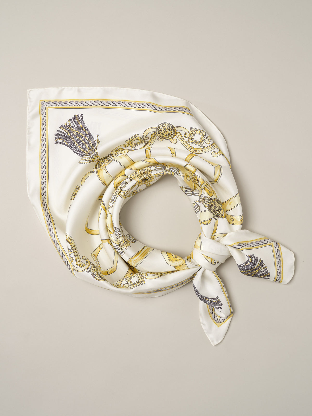 The Grace Silk Scarf in Heraldic Tassel Square