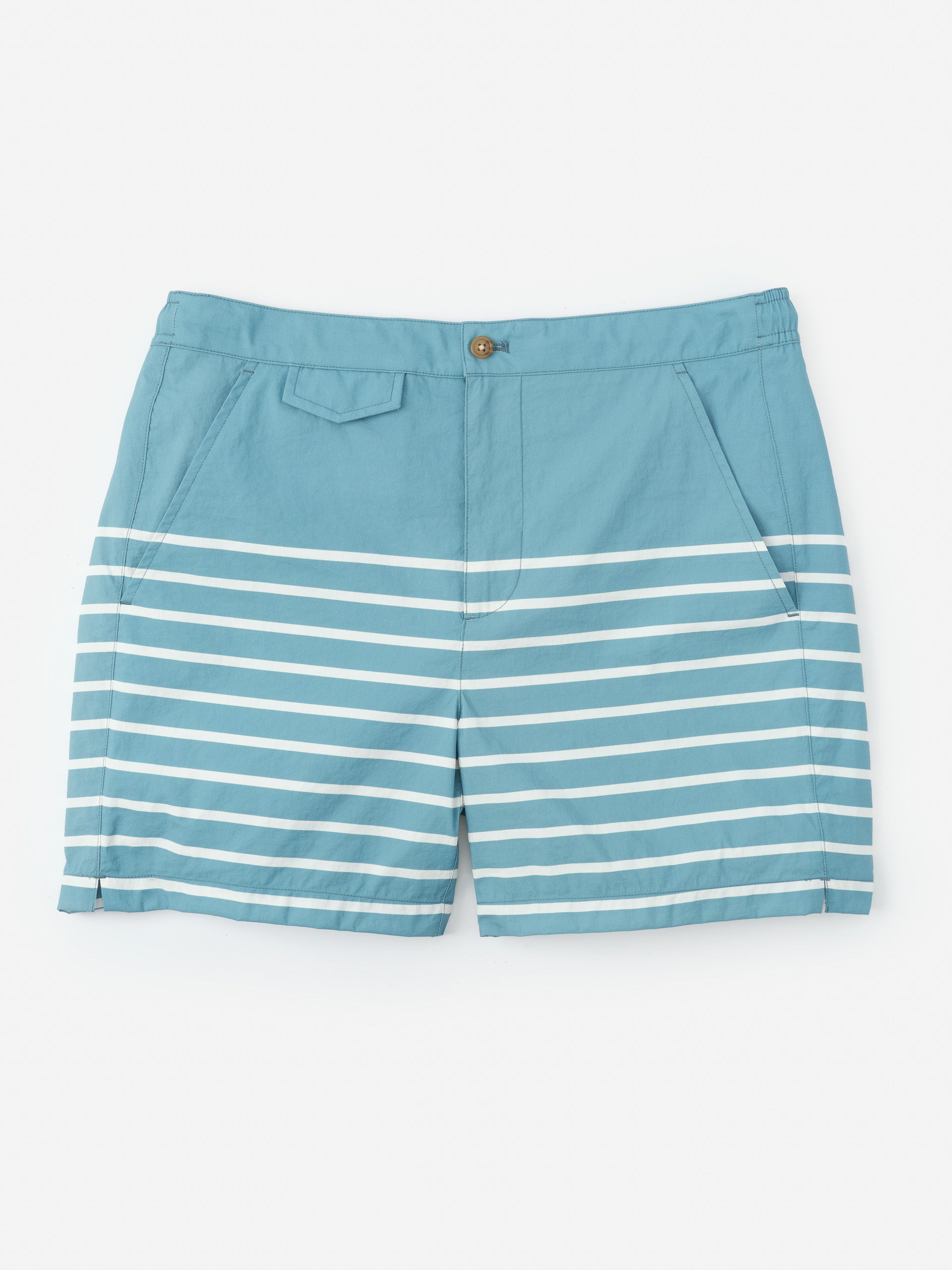 Deck Swim Trunks in Sorrento Stripes by J.McLaughlin showcasing effortlessly stylish swim shorts with enduring designs and innovative fabrics for a legacy of timeless fashion. A destination for defining style. Life, Well-Lived.
