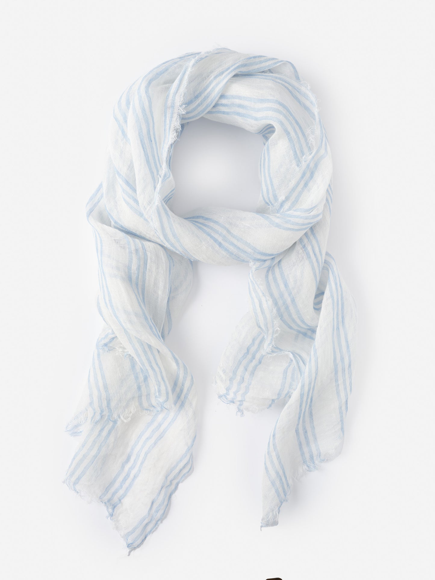 Lightweight Tessa Linen Scarf in Stripe by J.McLaughlin, featuring effortlessly stylish blue and white stripes, crafted with innovative fabrics for enduring designs and timeless fashion.