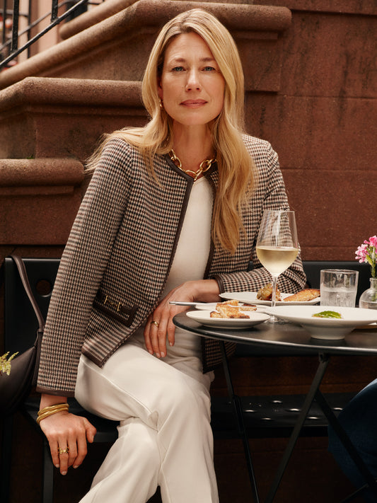 J.McLaughlin Cyna jacket in cream/brown/black made with polyester. 