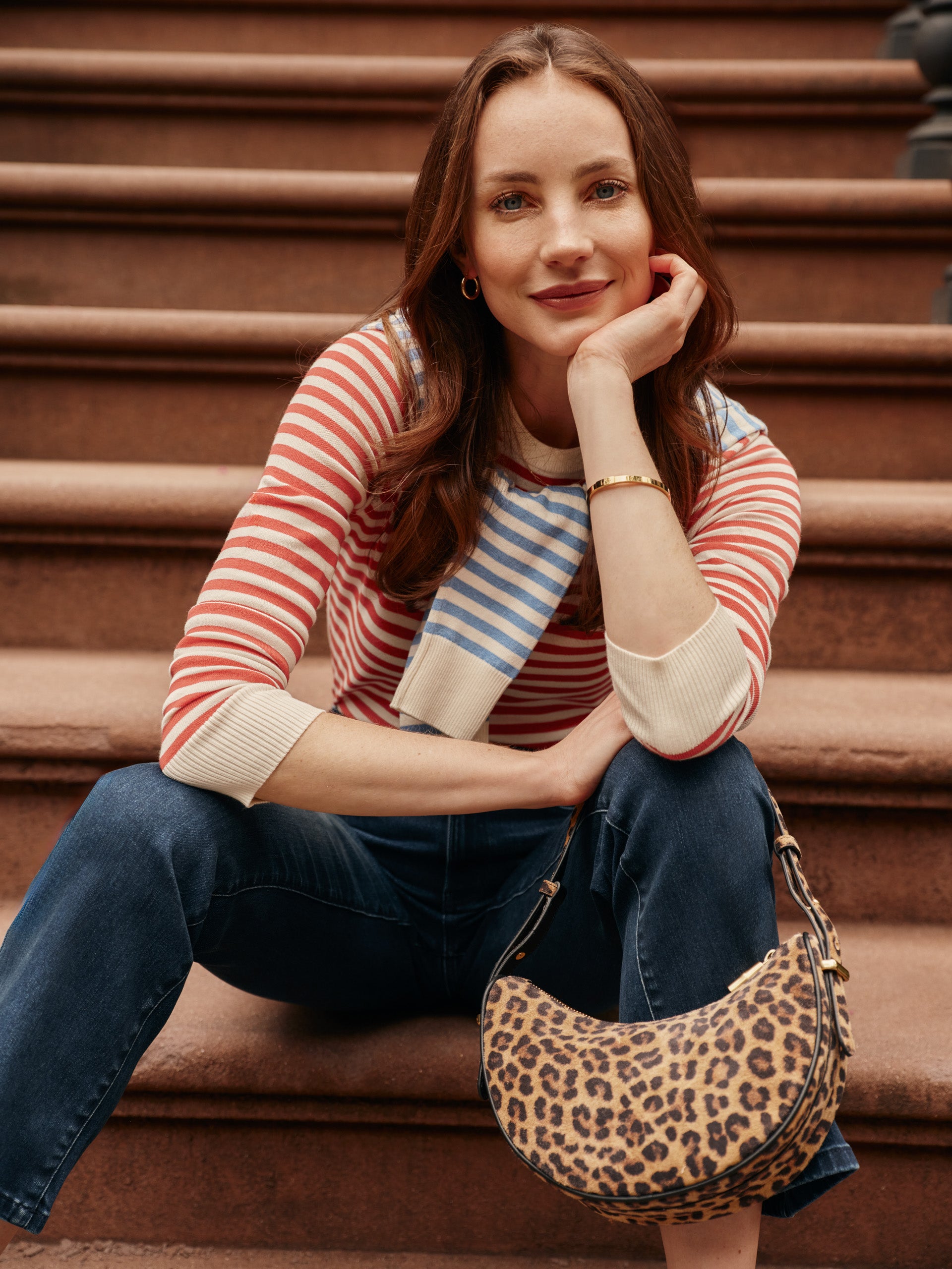 J.McLaughlin Mezzaluna handbag in brown/multi made with suede.
