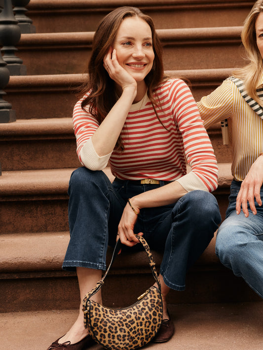 J.McLaughlin Tierney sweater in maple/off white made with cotton/modal. 