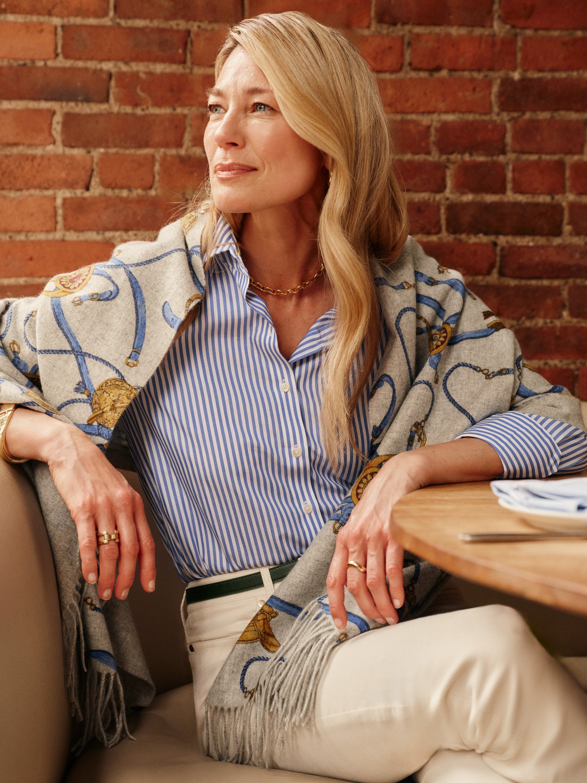 J.McLaughlin Jaipur scarf in heather gray/royal blue made with cashmere.