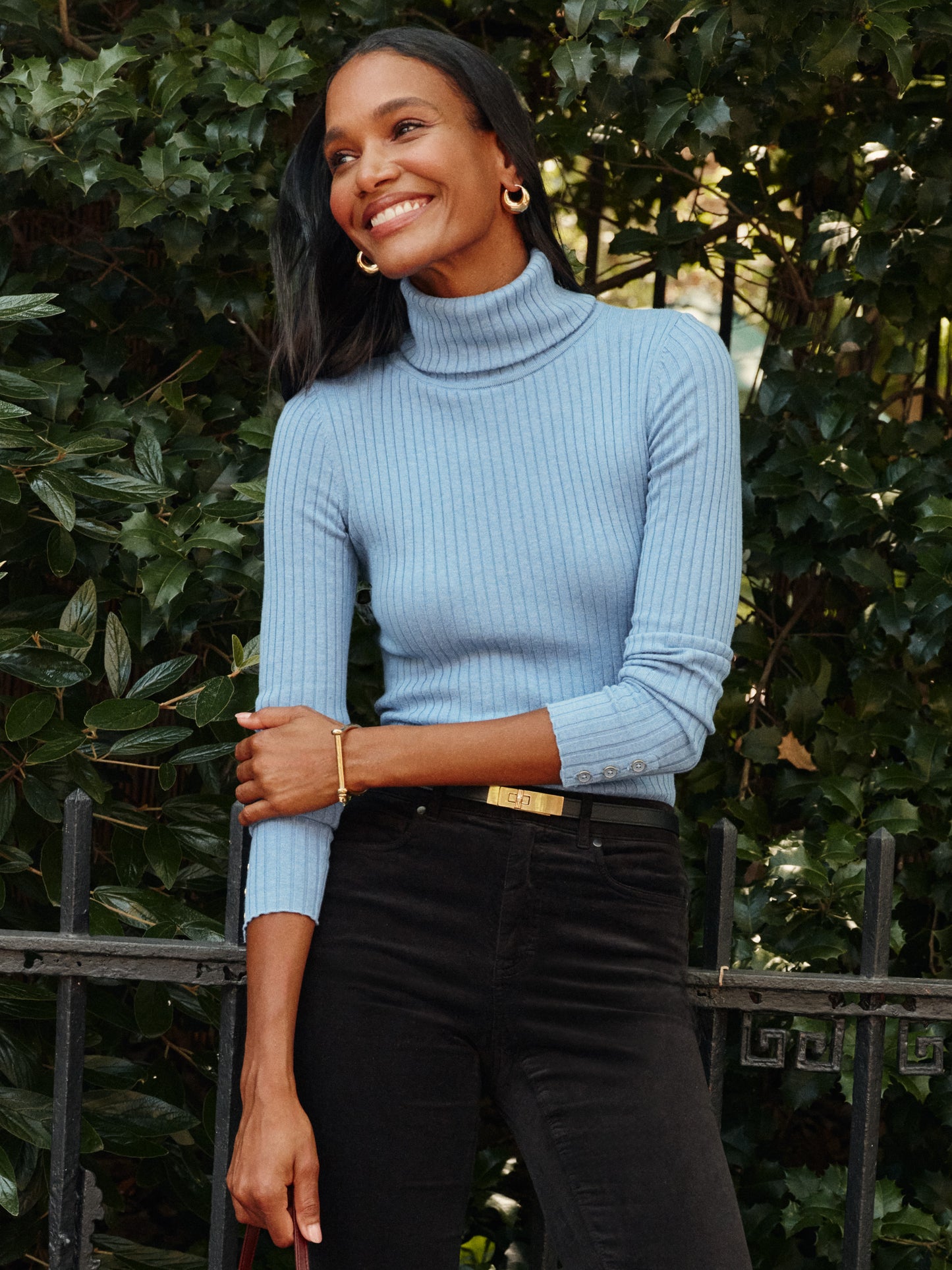 J.McLaughlin Arlette sweater in light chambray made with cotton/modal.