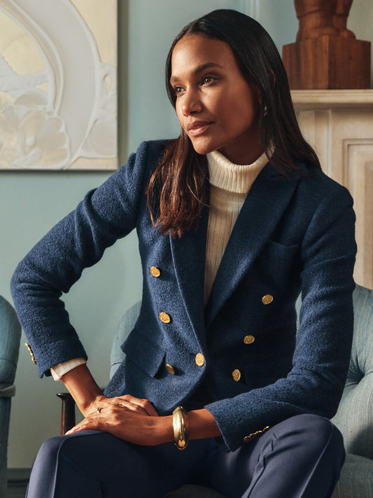 J.McLaughlin Genevieve blazer in navy made with wool boucle.