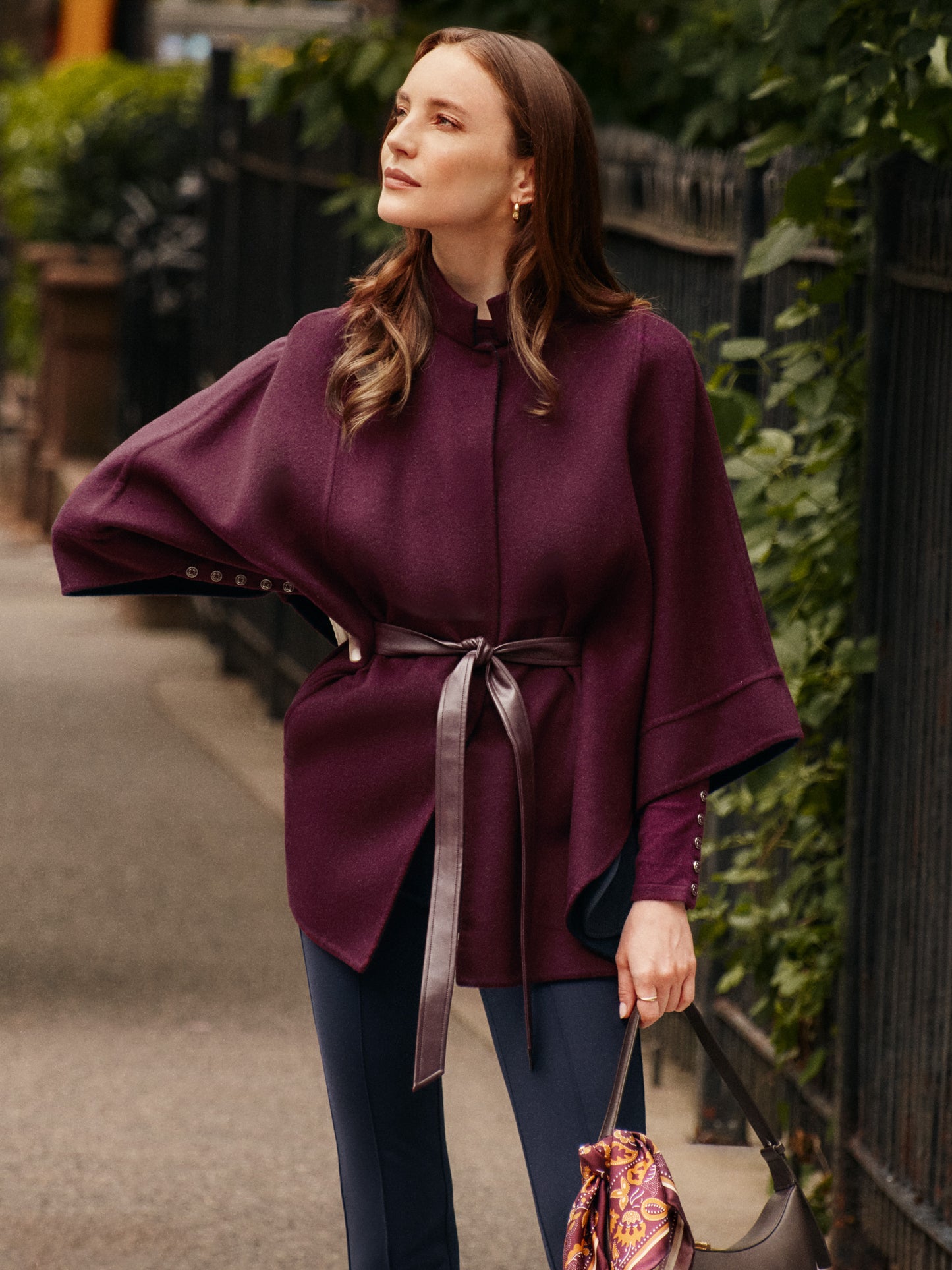 J.McLaughlin Terin poncho in merlot made with wool. 