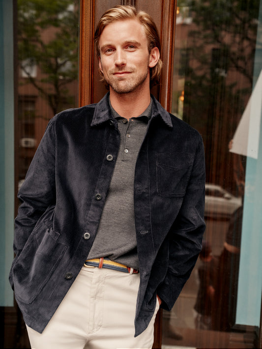 J.McLaughlin Weekender jacket in navy made with cotton corduroy