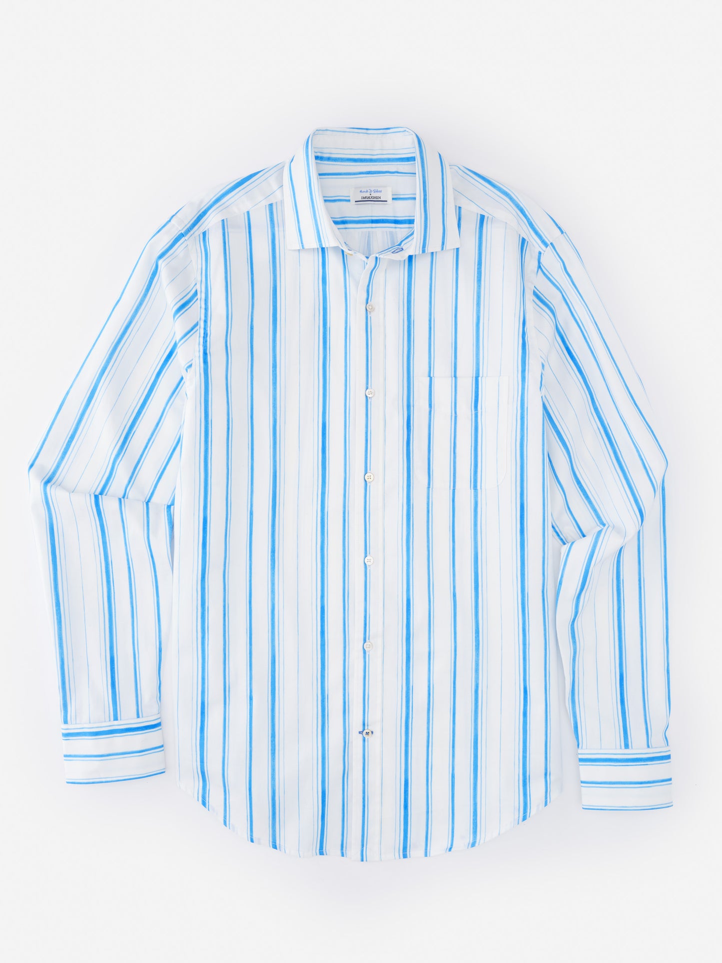 Gramercy Cotton Shirt in Coastal Waterline by J.McLaughlin showcases effortlessly stylish stripes in innovative fabrics, reflecting enduring designs for a life well-lived.