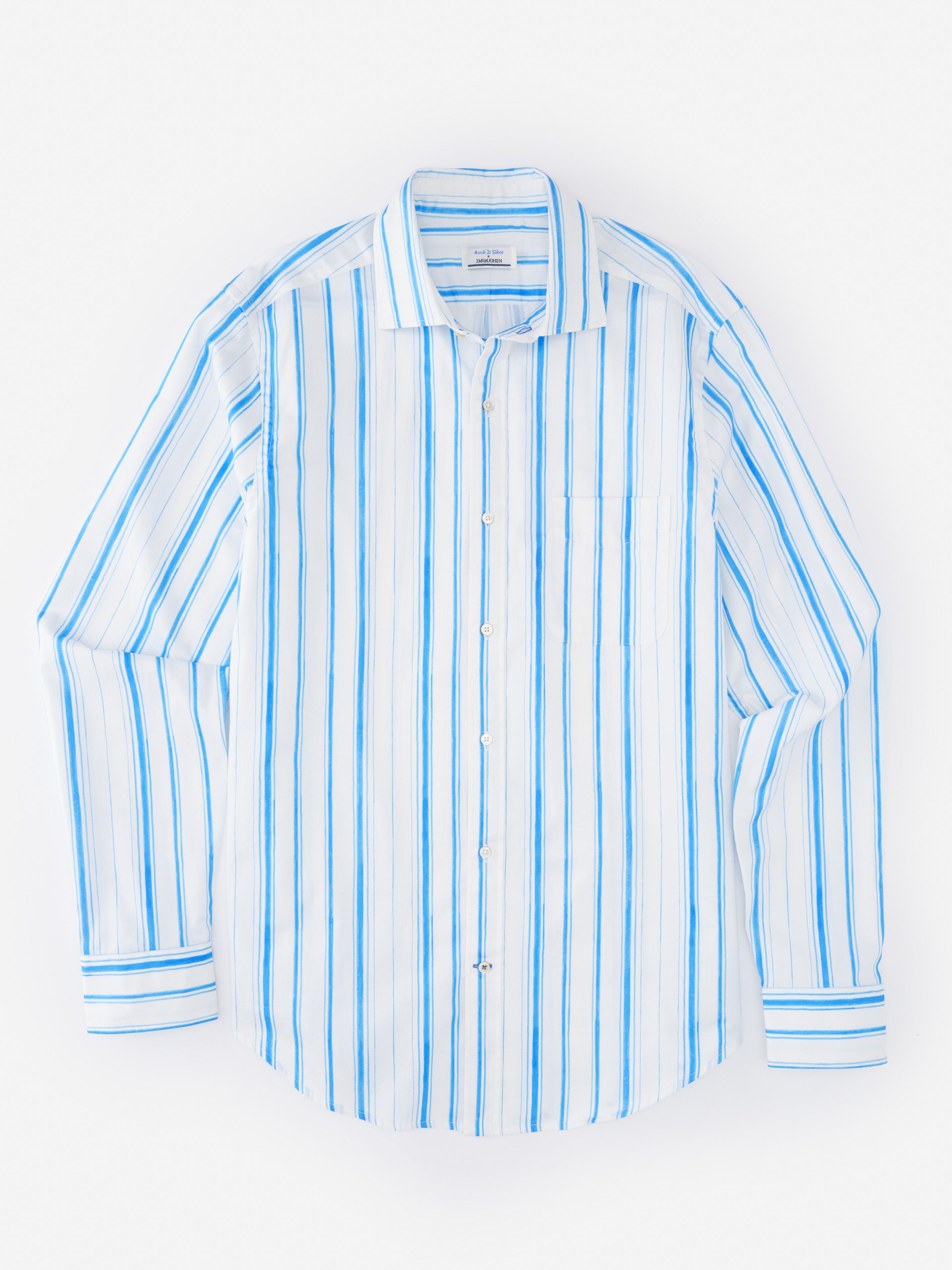 Gramercy Cotton Shirt in Coastal Waterline by J.McLaughlin showcases effortlessly stylish stripes in innovative fabrics, reflecting enduring designs for a life well-lived.