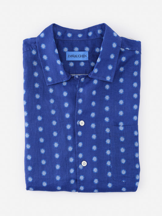 Montauk Linen Shirt in Castine Bandana Geo by J.McLaughlin, featuring effortlessly stylish design and innovative fabrics for enduring appeal in timeless fashion. A destination for defining style. Life, Well-Lived.