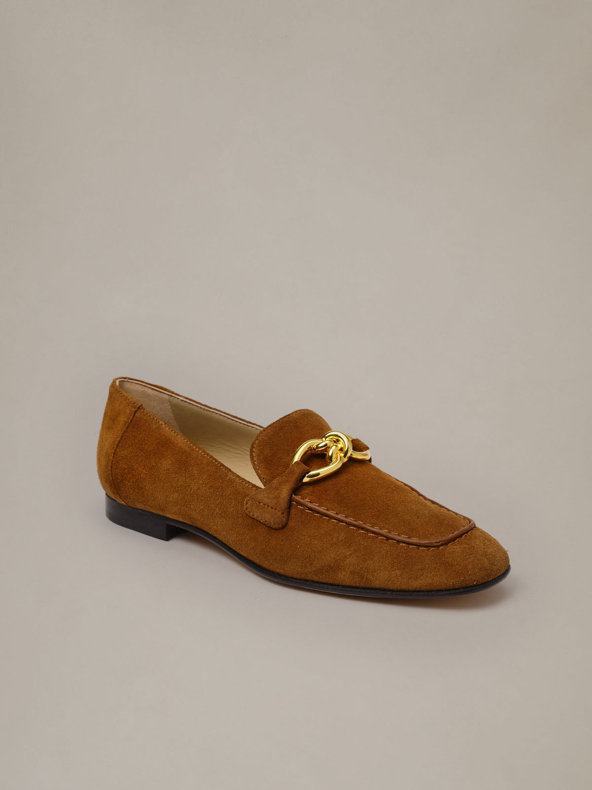 Mila Suede Loafers by J.McLaughlin in rich brown suede with a polished gold horsebit detail and classic low profile for effortlessly stylish everyday wear