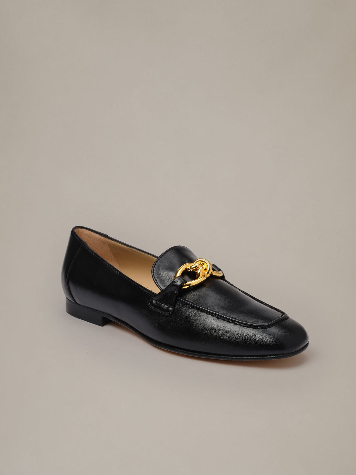 Mila Leather Loafers black leather loafers with gold horsebit detail by J.McLaughlin
