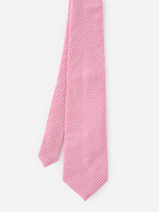 Cotton Seersucker Tie in Stripe by J.McLaughlin in soft pink and white stripes, showcasing innovative fabrics and a legacy of timeless fashion for effortlessly stylish wardrobes.