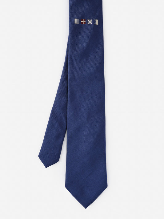 Silk Tie in Nautical Flag by J.McLaughlin, featuring a deep blue fabric with embroidered nautical flag accents, effortlessly stylish with enduring designs and innovative fabrics, a destination for defining style. Life, Well-Lived.