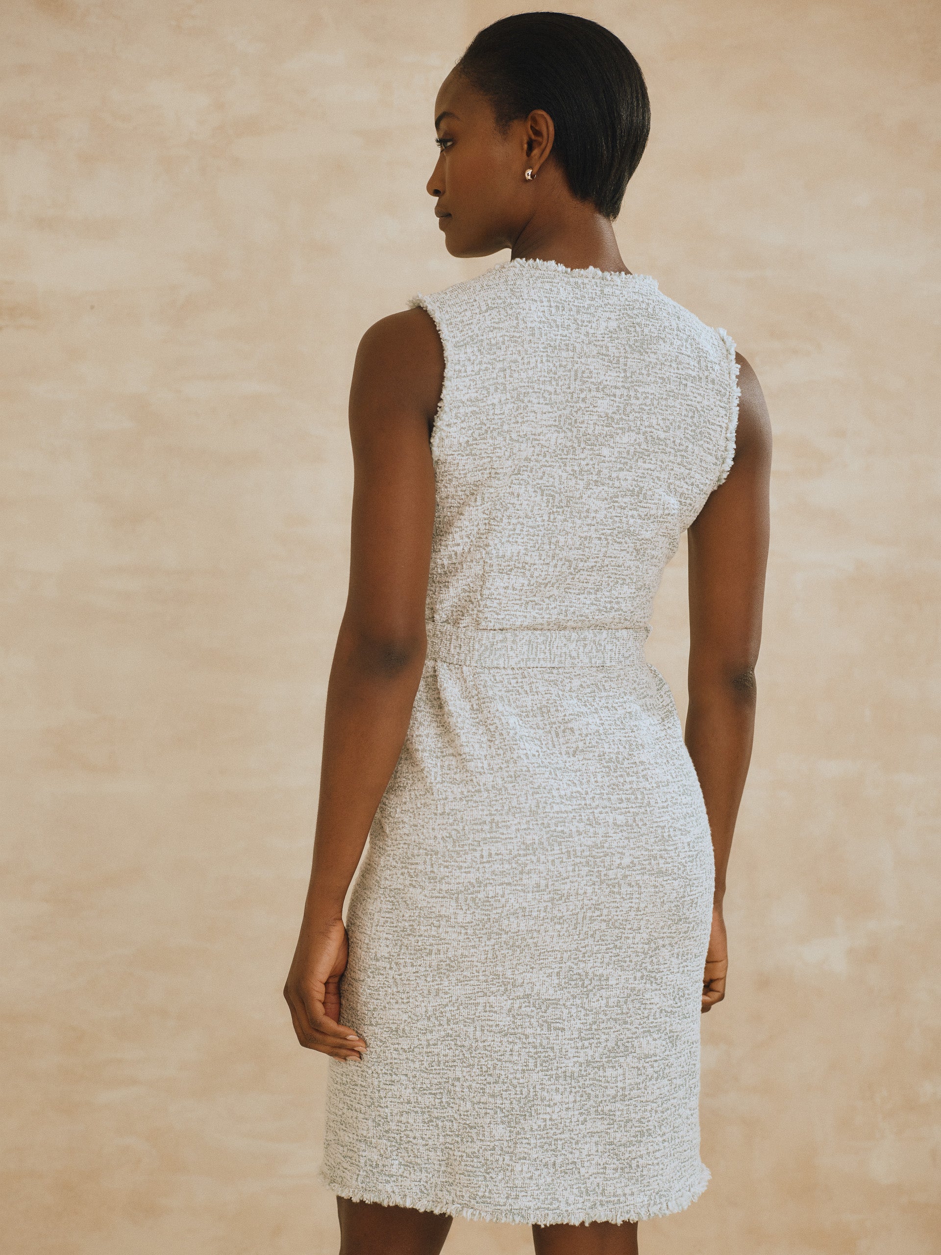 J.McLaughlin Wynonna dress in faded green made with tweed/boucle.