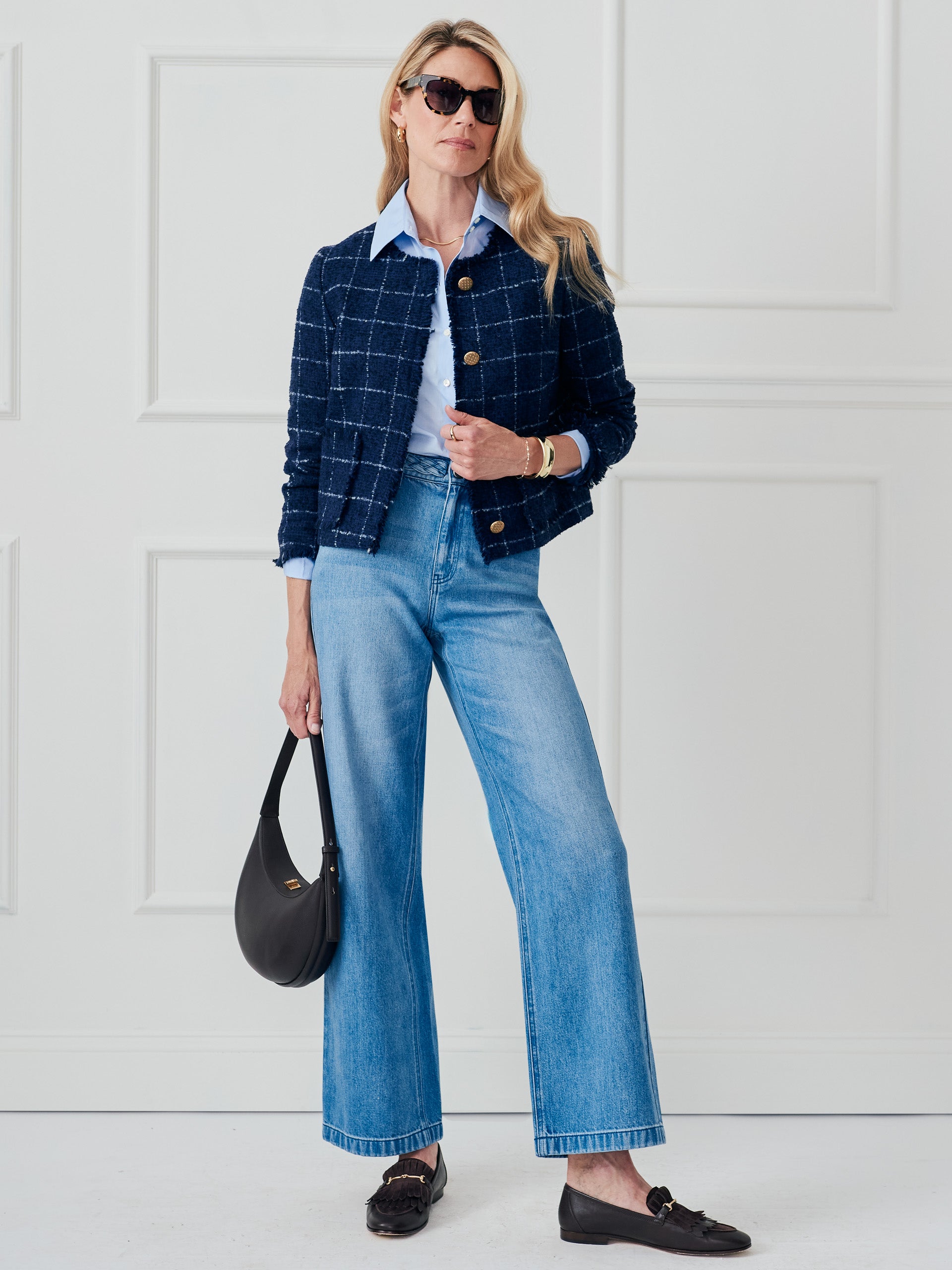 J.McLaughlin Abigail jacket in navy/white made with wool. 
