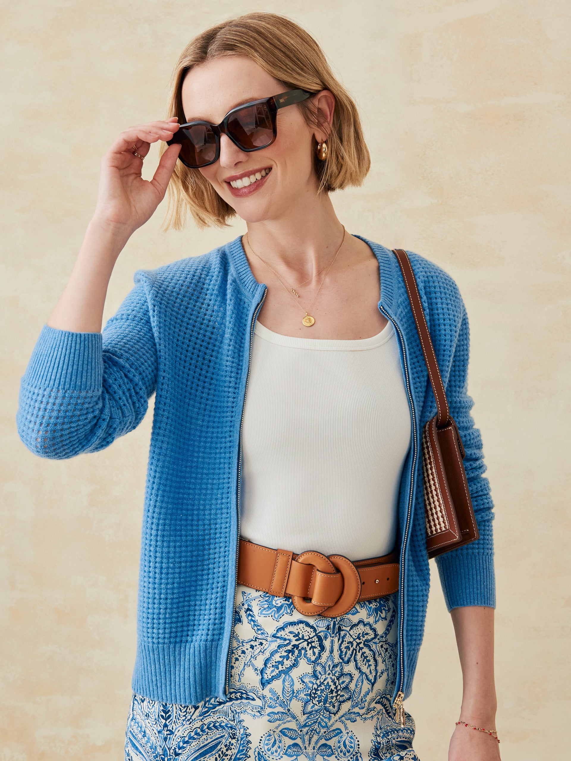 J.McLaughlin Kesia sweater in medium blue made with cashmere. 
