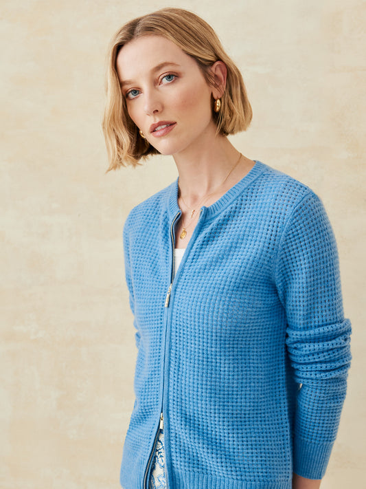 J.McLaughlin Kesia sweater in medium blue made with cashmere. 