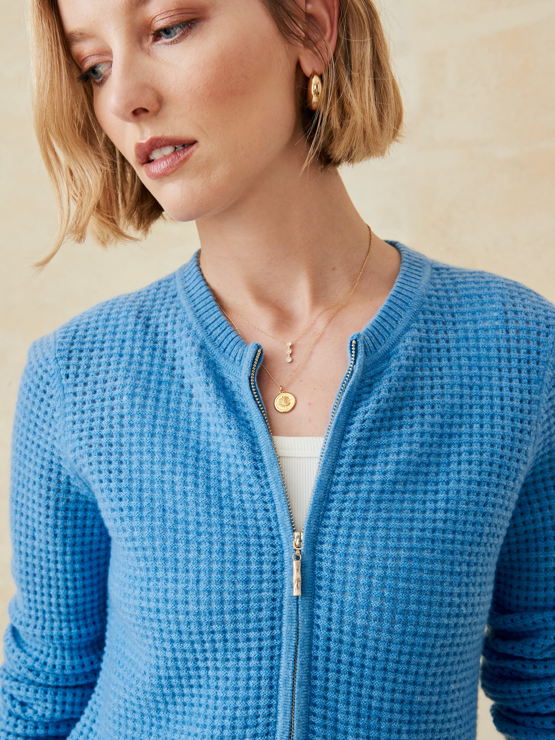 J.McLaughlin Kesia sweater in medium blue made with cashmere. 