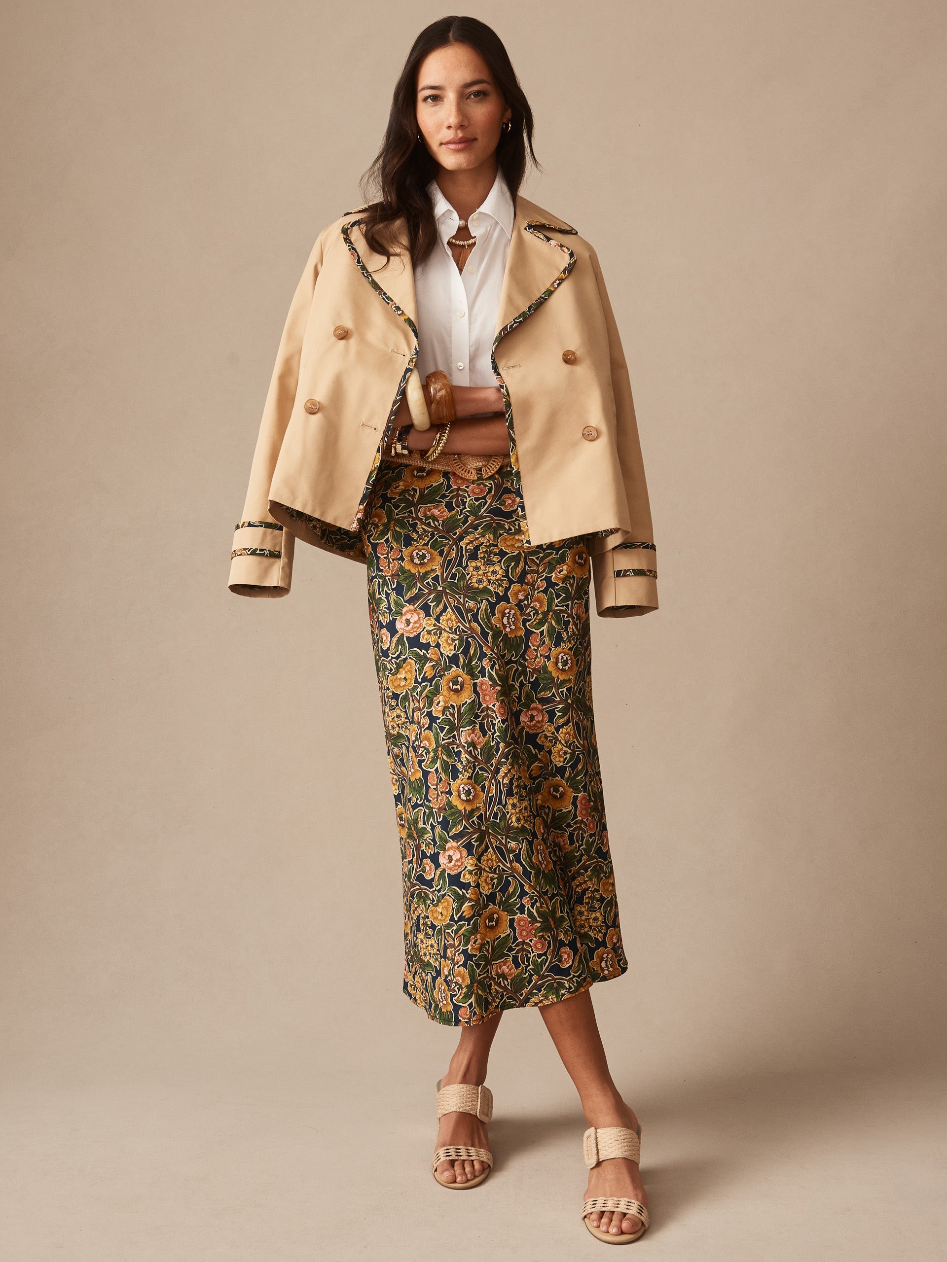 J.McLaughlin Adelyn skirt in navy/multi made with silk twill.