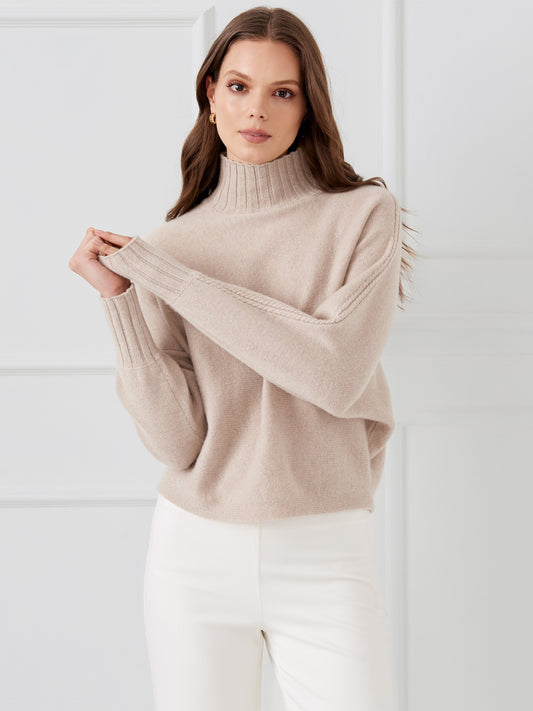 J.McLaughlin Adrian Sweater in Light heather taupe made with cashmere. 