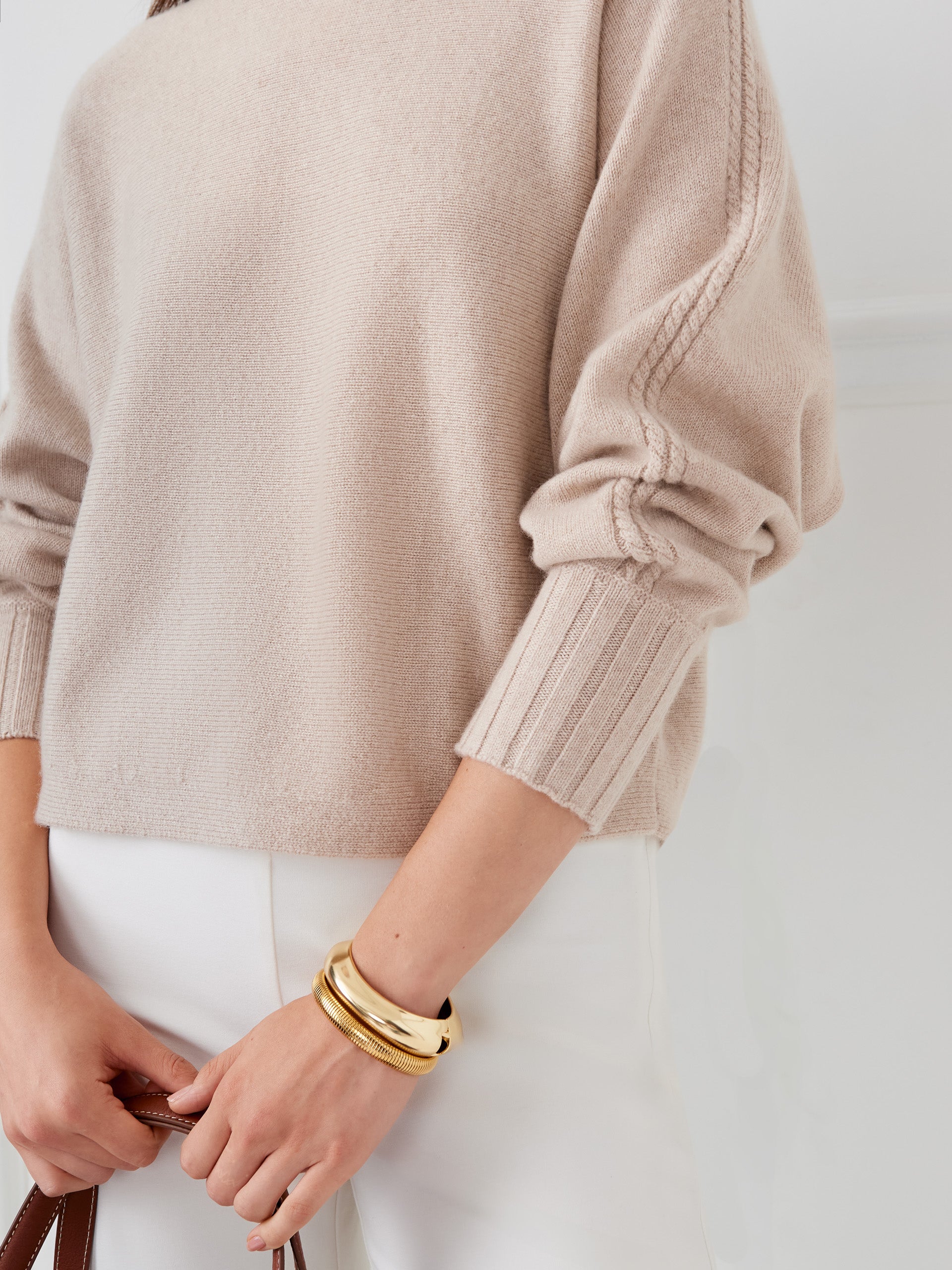 J.McLaughlin Adrian Sweater in Light heather taupe made with cashmere. 