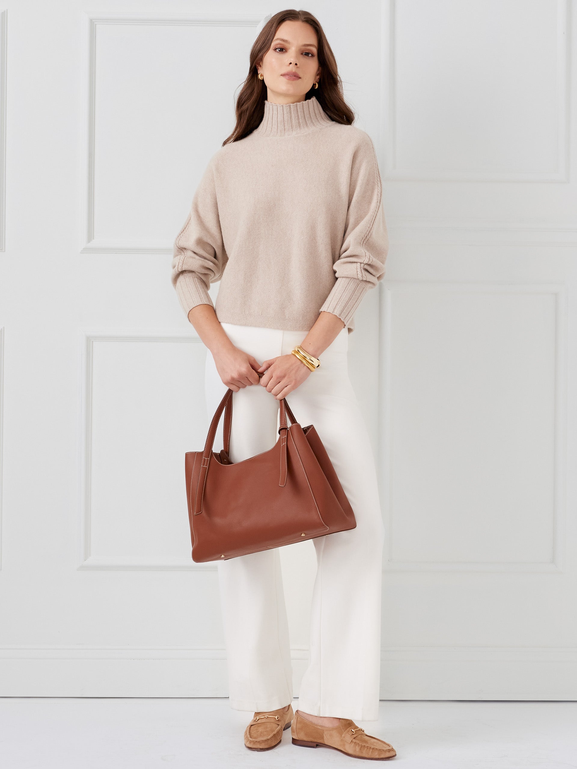 J.McLaughlin Adrian Sweater in Light heather taupe made with cashmere. 
