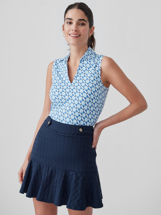 J.McLaughlin Aida top in blue/light blue made with catalina cloth. 