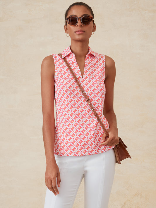 J.McLaughlin Aida top in pink/orange made with catalina cloth. 
