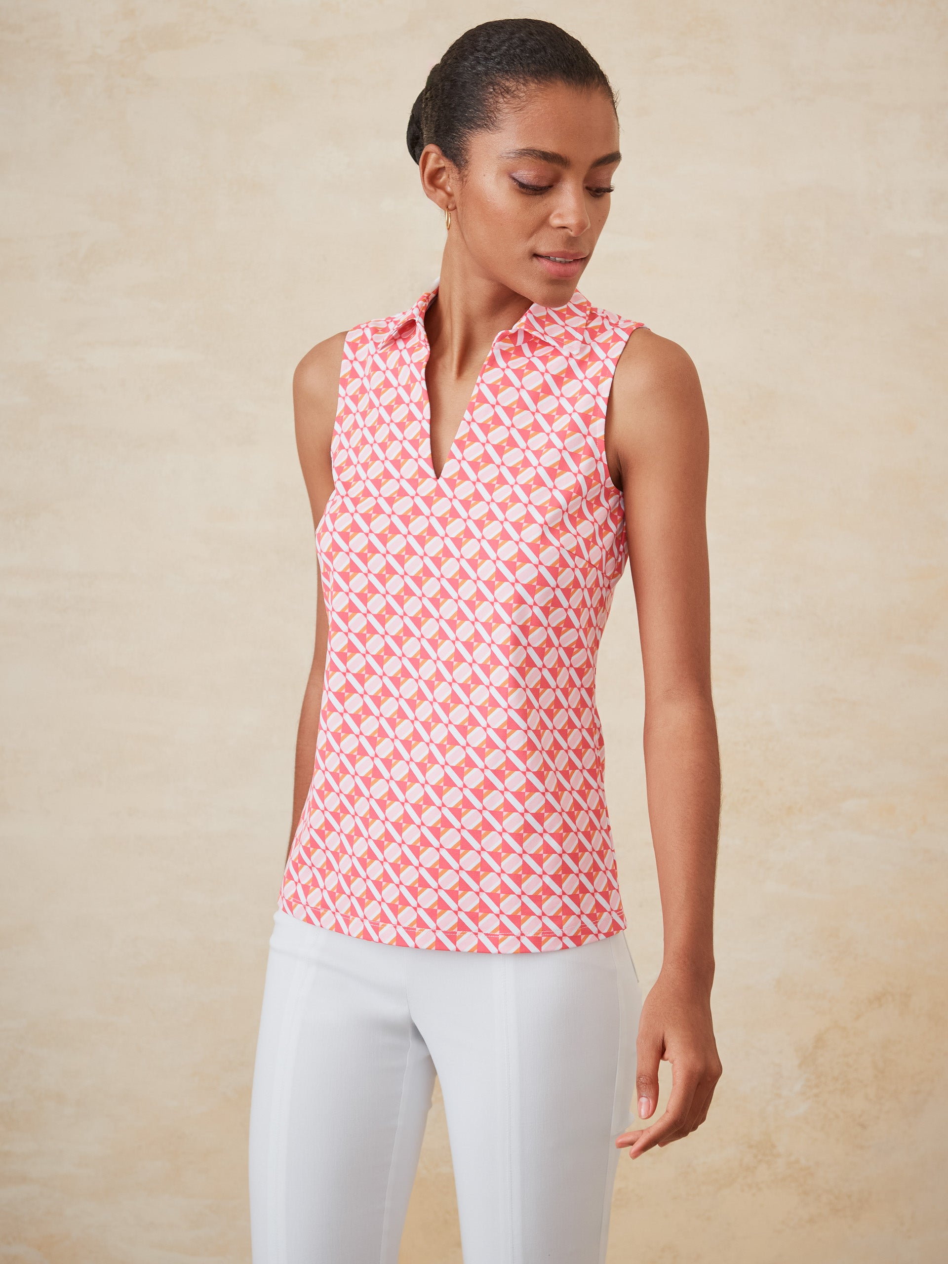 J.McLaughlin Aida top in pink/orange made with catalina cloth. 
