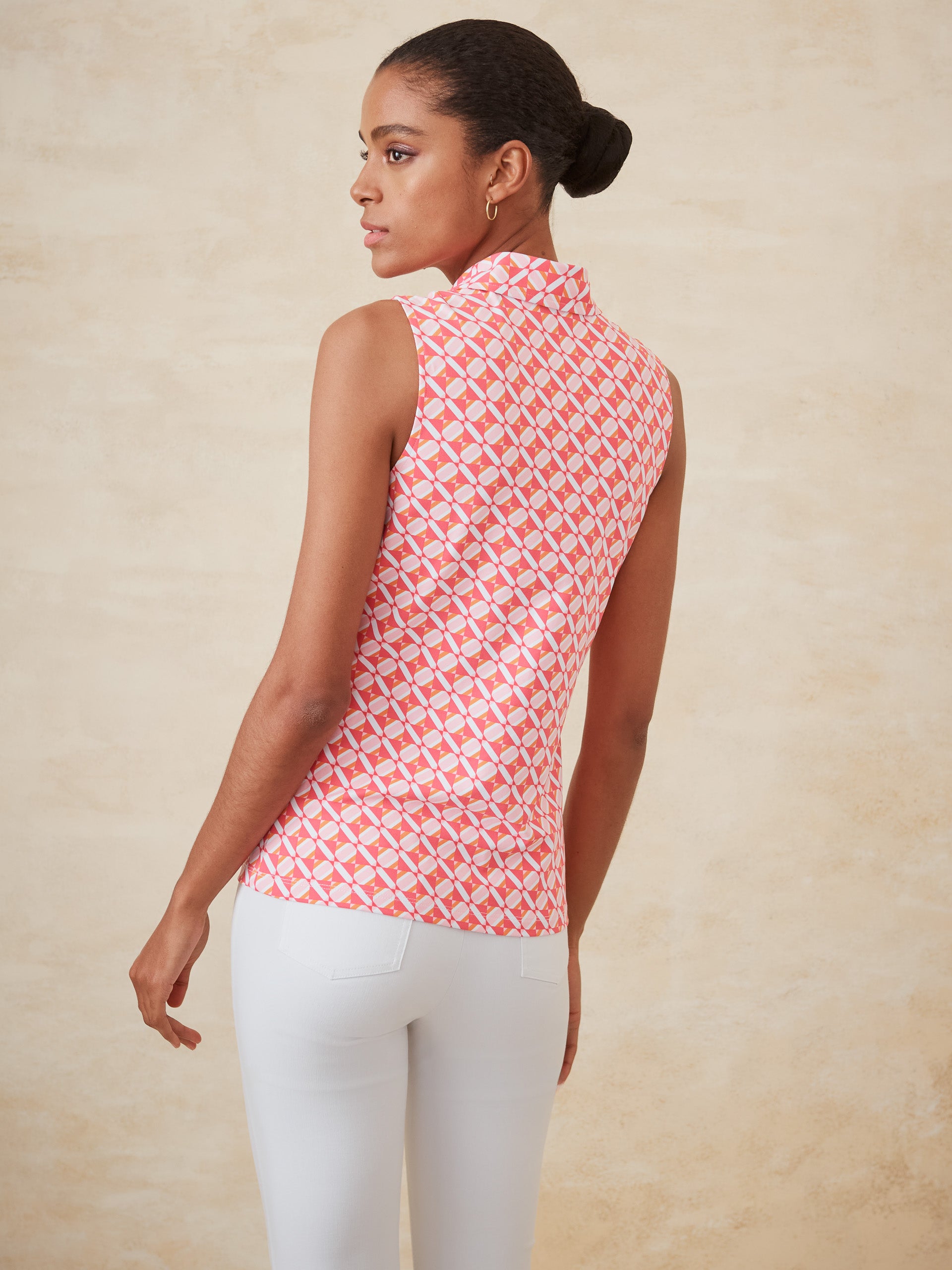 J.McLaughlin Aida top in pink/orange made with catalina cloth. 