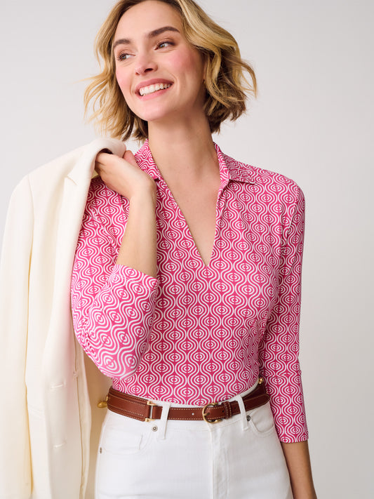 J.McLaughlin Aida top in pink/white made with Catalina Cloth.