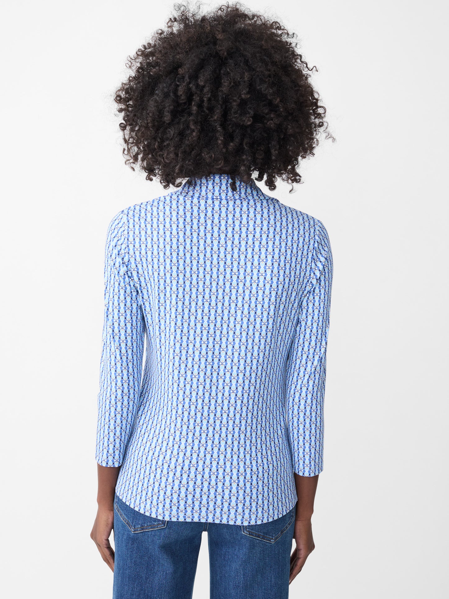 J.McLaughlin Aida top in deep blue/light blue made with Catalina cloth.