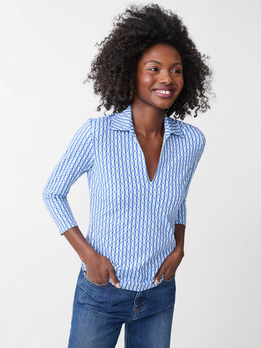J.McLaughlin Aida top in deep blue/light blue made with Catalina cloth.