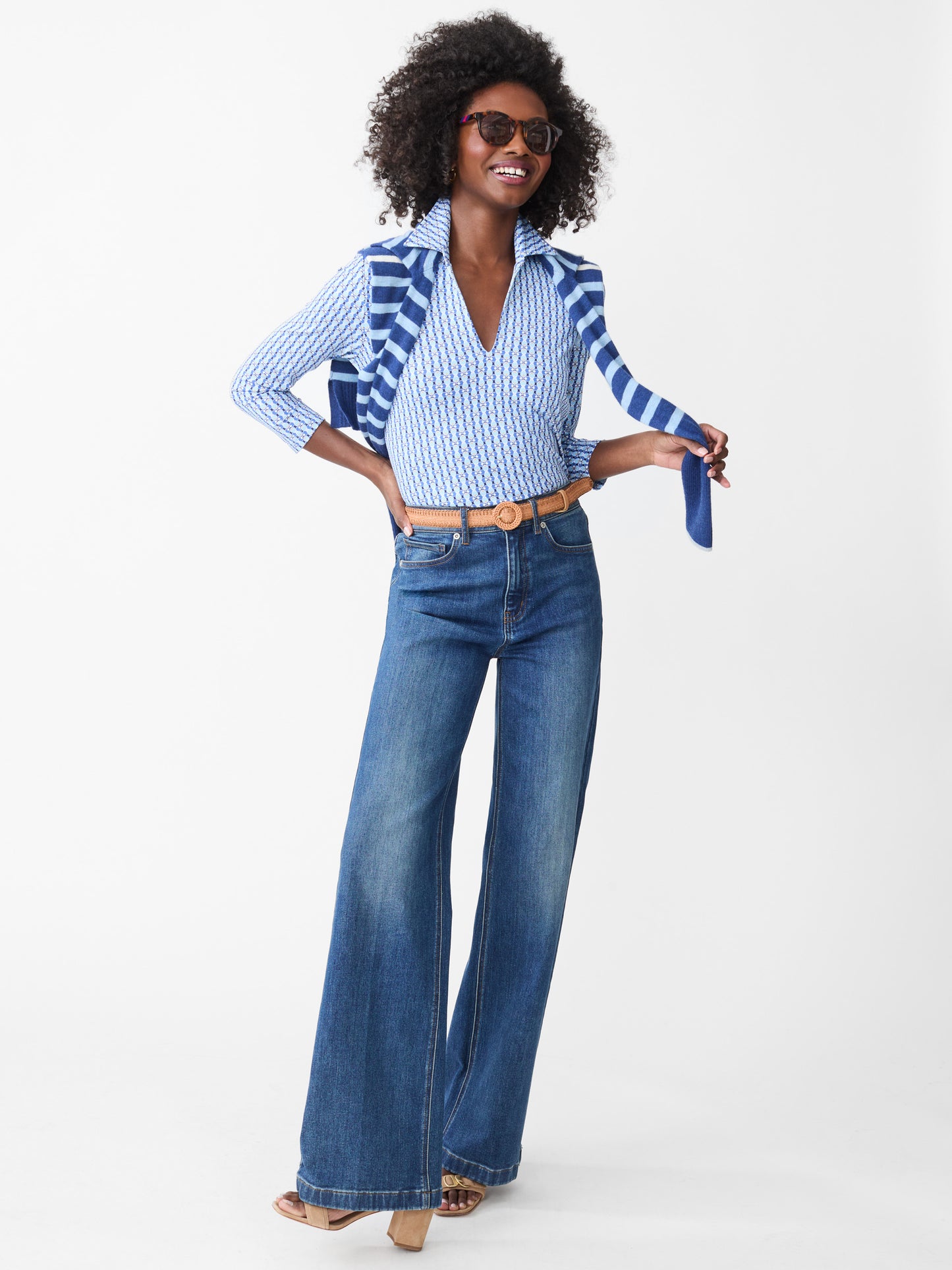 J.McLaughlin Aida top in deep blue/light blue made with Catalina cloth.