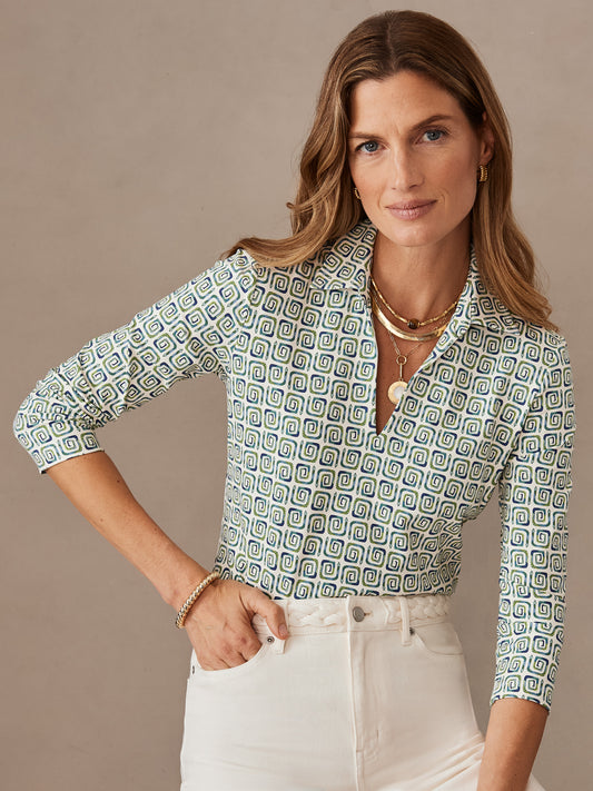 J.McLaughlin Aida top in white/multi made with catalina cloth.