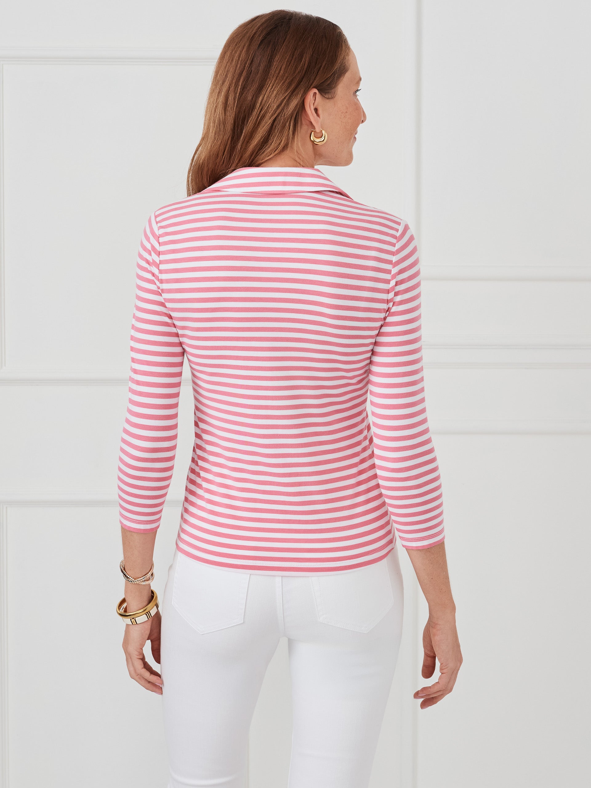 J.McLaughlin Aida top in white/coral rose made with cotton modal knit.