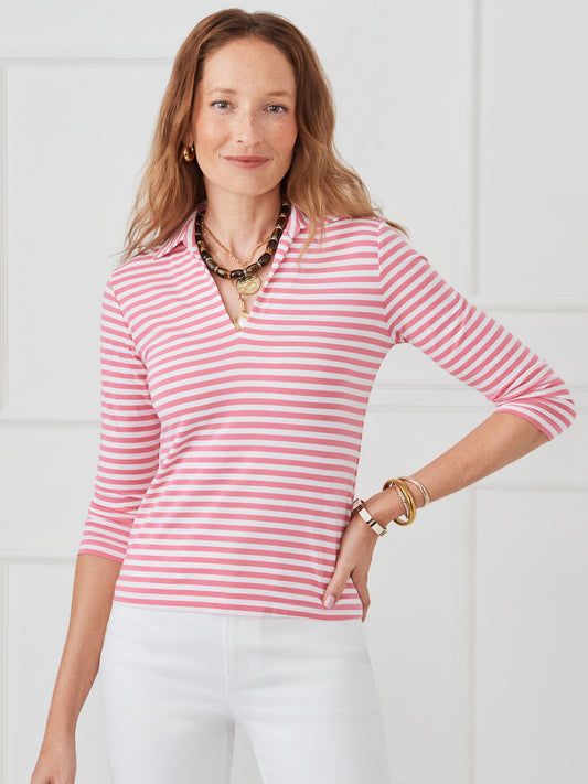 J.McLaughlin Aida top in white/coral rose made with cotton modal knit.