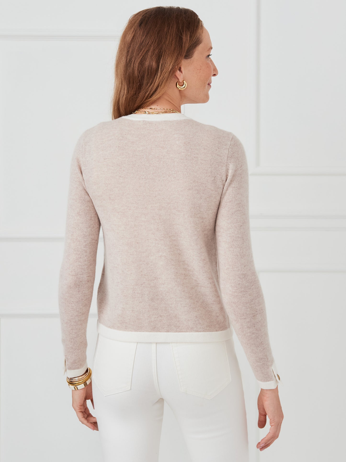 J.McLaughlin Ainsley sweater in heather oatmeal/off white made with cashmere.