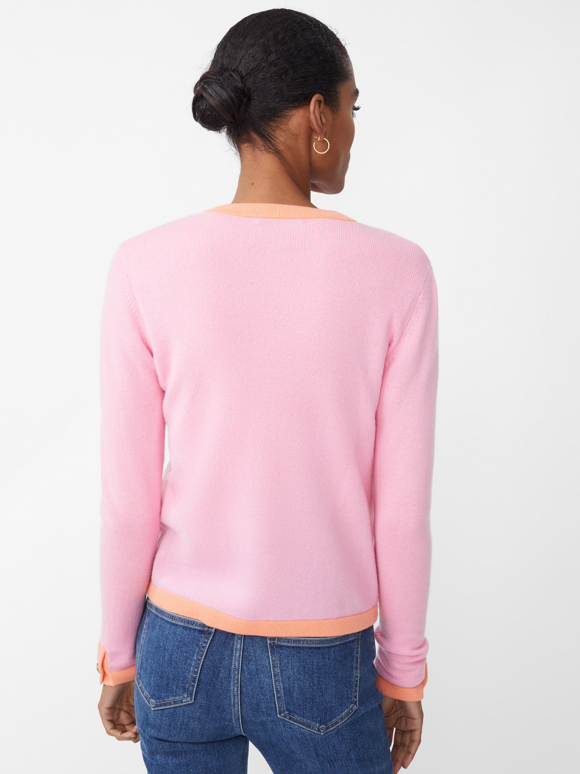 J.McLaughlin Ainsley cardigan in pink/orange made with cashmere.