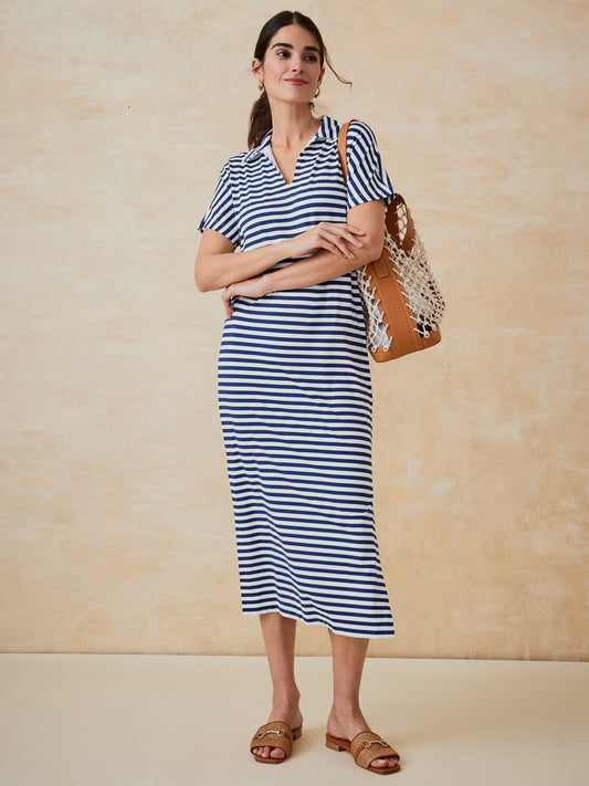 J.McLaughlin Alder dress in white/light navy made with catalina cloth. 