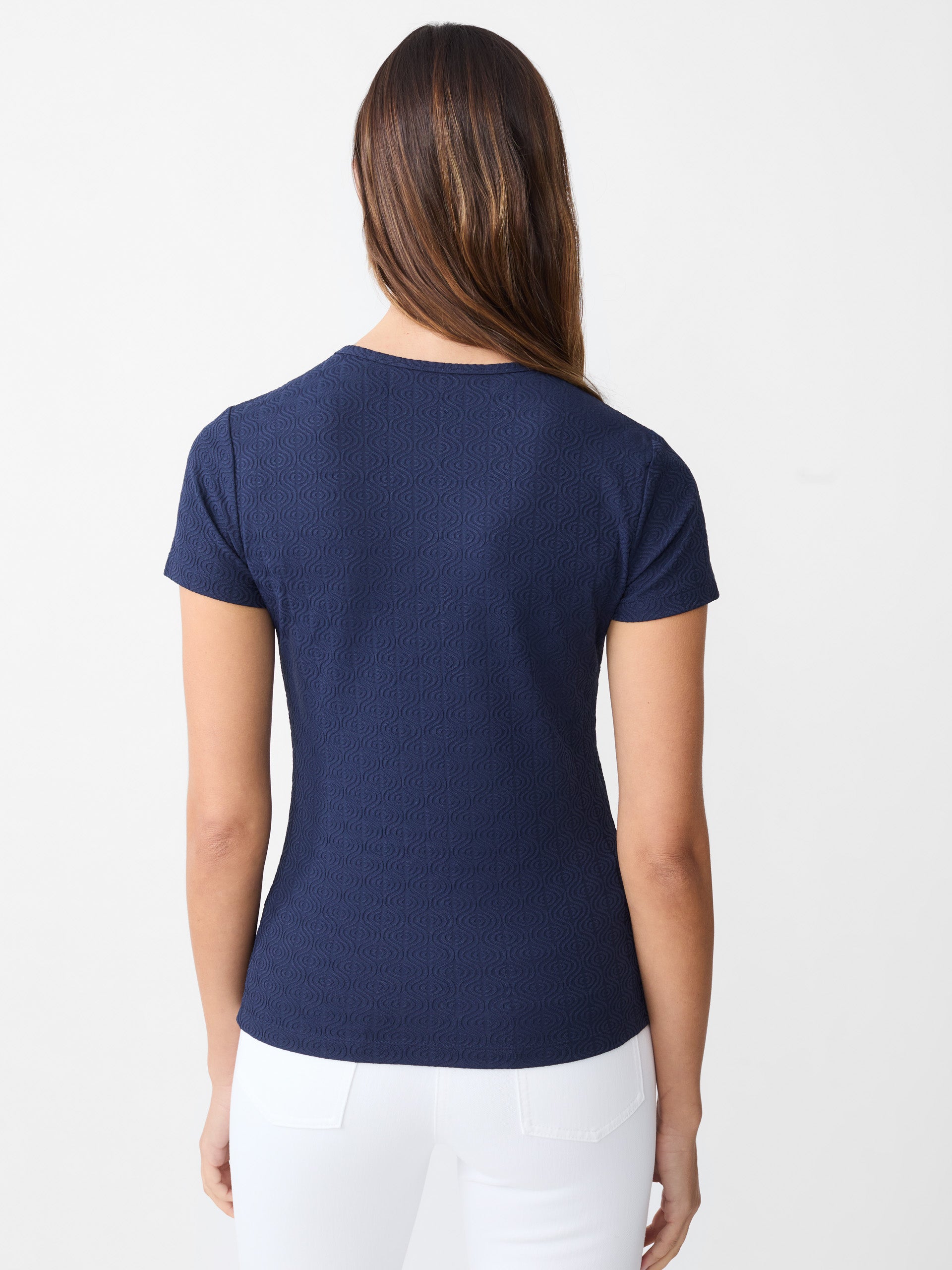 J.McLaughlin Allie tee in navy made with Catalina Cloth.