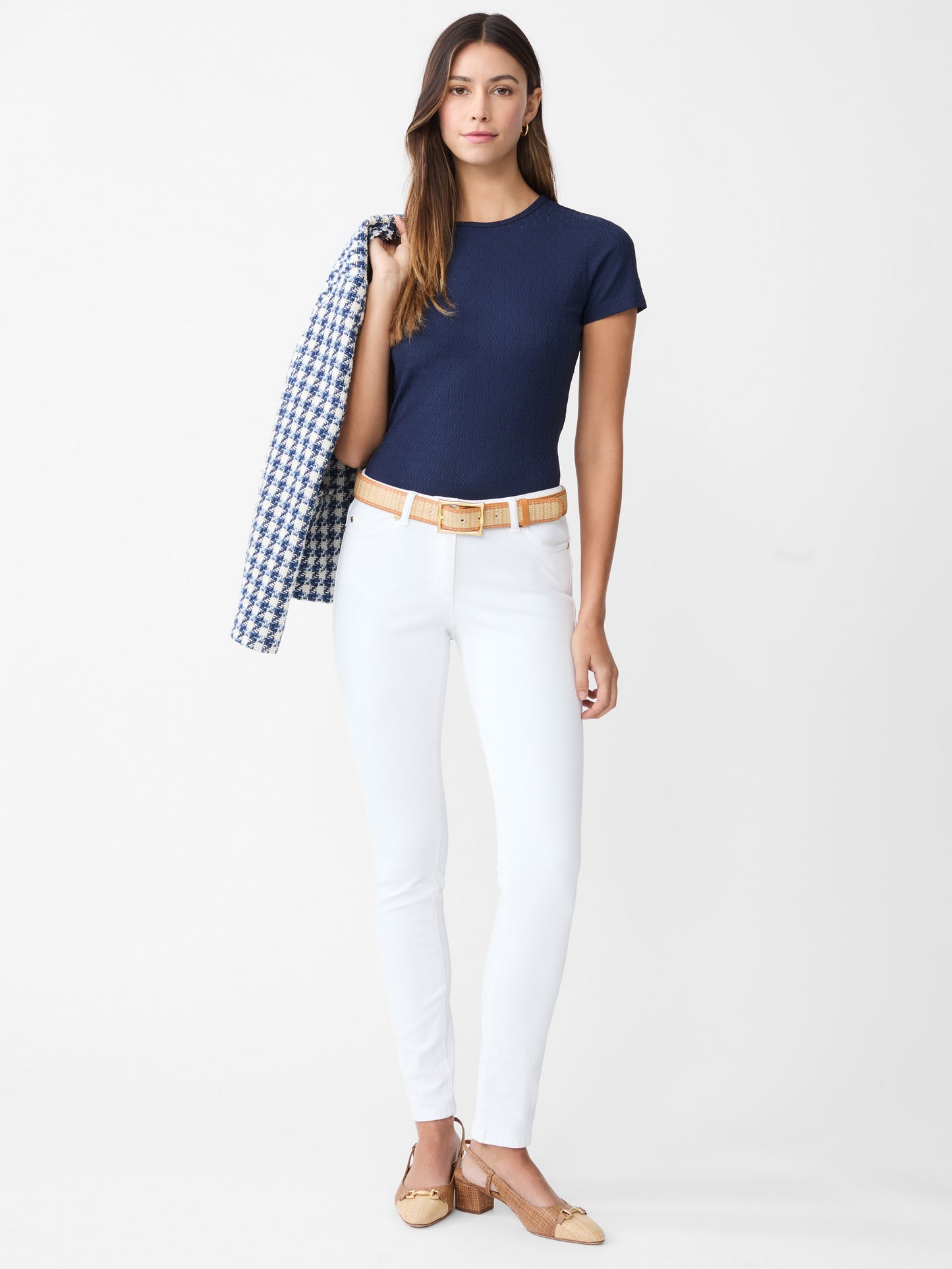 J.McLaughlin Allie tee in navy made with Catalina Cloth.