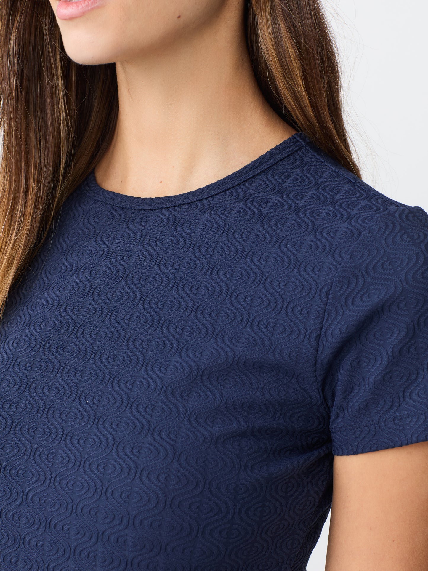 J.McLaughlin Allie tee in navy made with Catalina Cloth.